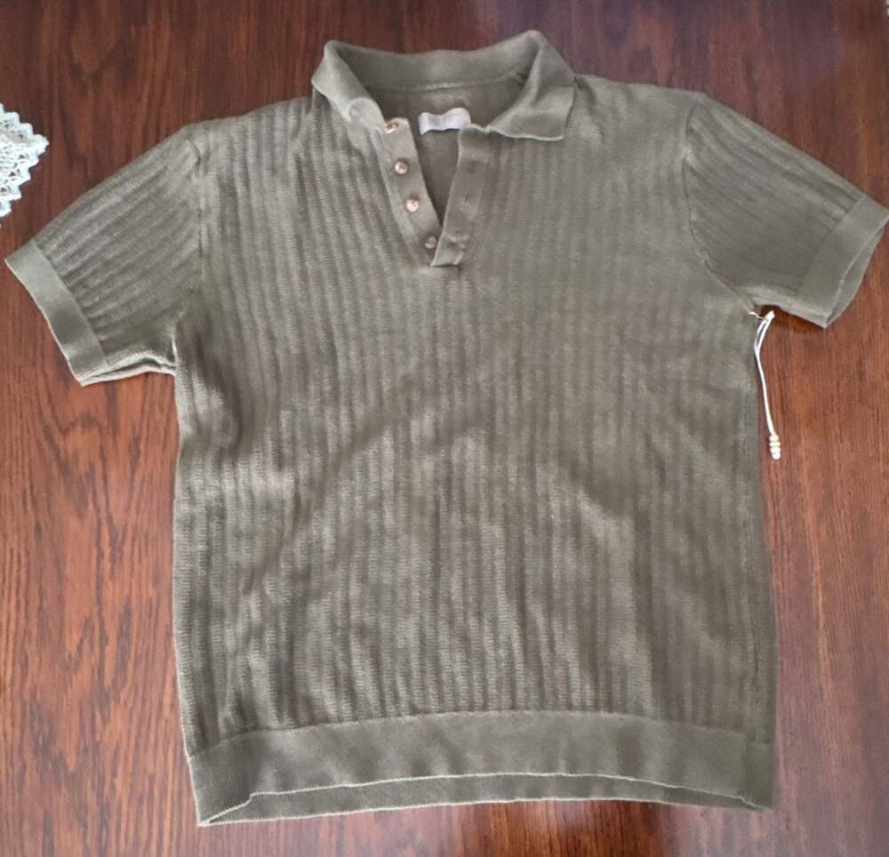 Hudson & Barrow Knitwear Men's Olive Green Ribbed Short Sleeve Sweater Polo Size